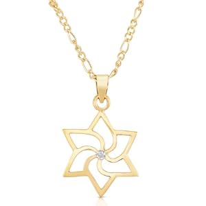 Judaica Jewellery Traditional 14k Gold Pinwheel Star of David Diamond Stud Pendant Necklace