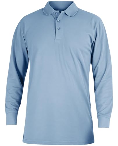 True Face Men's Polo Shirt Long Sleeve Classic Plain Pique Casual Collared Top Regular Fit, Comfortable Cotton Blend, Ideal for Work, Smart-Casual, Everyday Wear Dark Blue XL