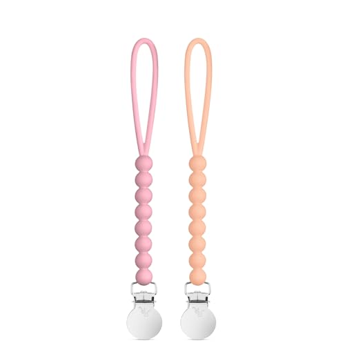 Image of Ryan & Rose Cutie Clip 2 Pack - Pacifier Clip Holder Silicone (Judy-Peony /Judy-Peach)