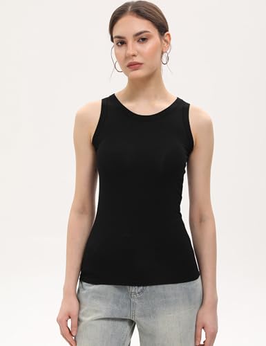 BQTQ 5 Pack Womens Crewneck Tank Tops High Neck Tank Tops Sleeveless Slim Fit Basic Tanks Top Ladies Undershirts2