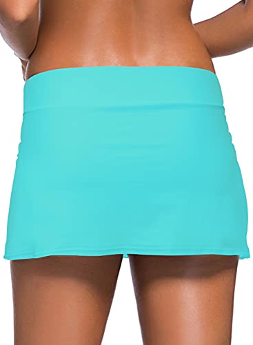 Image of REKITA Women Swim Skirt Solid Color Waistband Skort Bikini Bottom