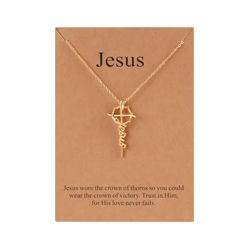 Lcherry Jesus Necklace Jesus Cross Crown Necklace for Women Religious Jewelry Christian Baptisms Gifts 18K Gold-plated