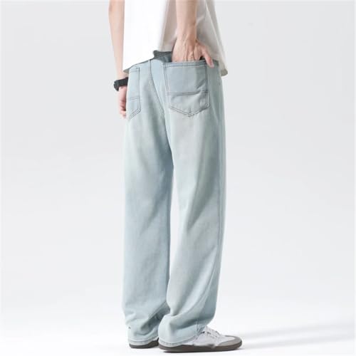 Men Straight Jeans with Pockets Zipper Pants Vintage Casual Wide Legs Denim Trousers3