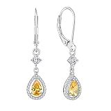 Crystal Dangly Earrings For Women - Guesma 6x4mm Leverback Earrings Topaz Teardrop Created Birthston