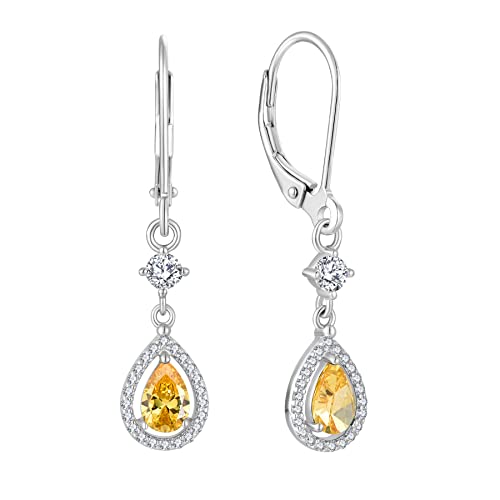 Crystal Dangly Earrings For Women - Guesma 6X4Mm Leverback Earrings Topaz Teardrop Created Birthstone - 925 Sterling Silver Wedding Earrings Jewelry #TOP4