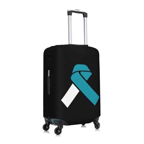 White and Teal Awareness Ribbon Cervical Cancer Travel Luggage Cover Suitcase Protector Fits 26-28 Inch Case(Black,L)2