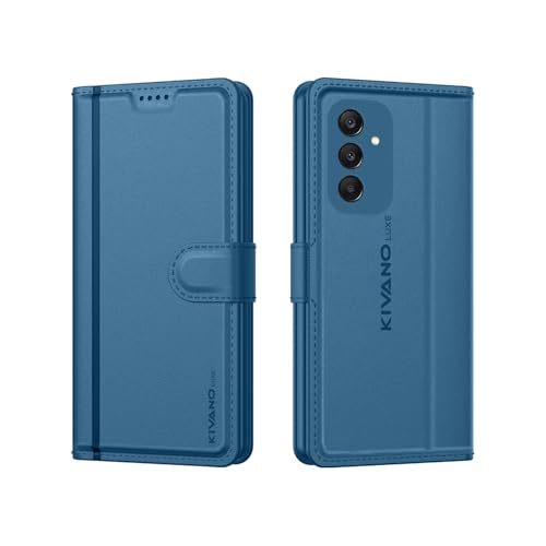 Image of KIVANO LUXE Compatible for Samsung Galaxy M56 5G Luxury Handmade Leather Magnetic Flip Folio Case | Card Holder & Kickstand | Slim Protective Cover | Unisex - Blue