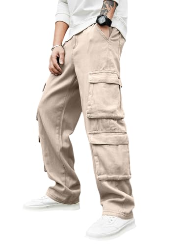 Image of Men's 8 Pocket Cargo Pants | Premium Cotton Twill Baggy Fit Trousers | Stretchable Casual Streetwear Cargos | Mid Rise