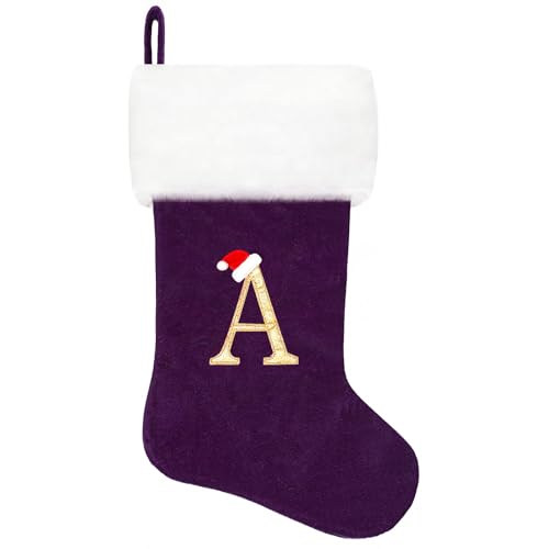20 Inches Monogram Christmas Stockings, Purple...