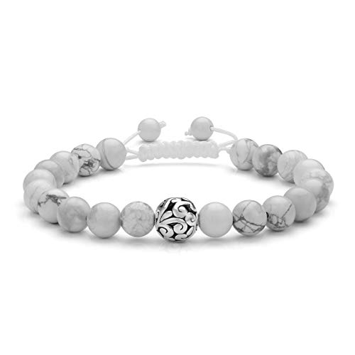 Top Plaza Healing Crystal Stone White Turquoise Bead Braided Bracelet Adjustable Gemstone Beaded Bracelets Yoga Meditation Reiki Balancing Quartz Jewelry for Womens Mens