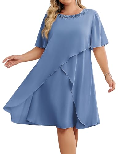 Image of Hanna Nikole Plus Size Dress for Curvy Women 2026 Wedding Guest Dress Sequined Crew Neck Cocktail Dress with High Low Hem