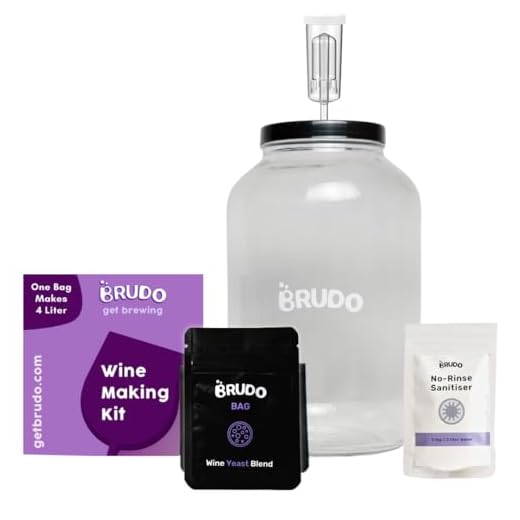 Brudo DIY Home Wine Making Kit - Includes 4 L Jar, Airlock, Sanitiser, Yeast, Yeast Nutrients, Clarifier- All Equipments to Make 5 Bottles of Wine in Simple Steps