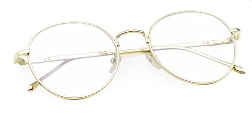 Flydo Blocage de la Lumière Bleue UV Protection Mode Monture Lunettes Ronde Métallique Rétro Vintage rétro Lunettes Verre Transparent Cadre Cover