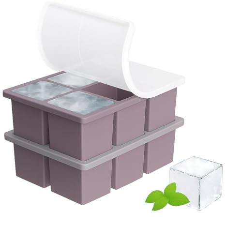 Image of 2PECK Silicone Ice Cube Tray with Lid, Large 6-Cavity Square Ice Cube Moulds for Freezer, Easy Release & Stackable Ice Trays for Whiskey, Cocktails, Coffee & Home Bar. (Light PURPEL)