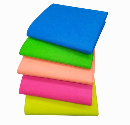 Image of Neon Shades Felt Fabric Sheets Stiff (Hard), Size 22 inch x 18 Inch | School DIY Crafts Patchwork Embroidery Sewing Crafting Project 5 pcs