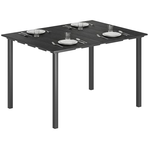 Outsunny Mesa de Comedor de Jardín Rectangular, Mesa de Terraza Exterior 120x90x74 cm, con Encimera de HDPE y Estructura Metálica, para 6 Personas, Carga 50 kg, para Patio, Balcón, Negro
