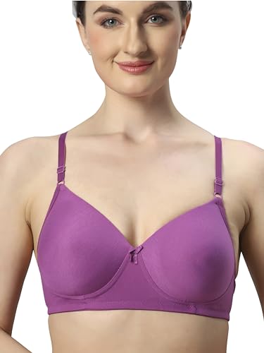 Image of Sonari 007 Wire Free Padded Bra | Medium Padding for Support, Medium Coverage, Soft Cotton Polyester Material, Adjustable Straps with Hook & Eye Closure, Wash Only Pink Purple