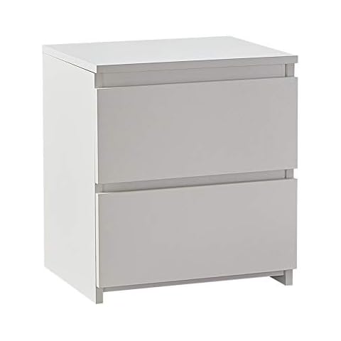 CLIPOP White Bedside Table Wooden 2 Drawer Nightstand Cabinet with No-Handle Design, Chest of 2 Drawer Cabinet for Living Room Bedroom Cover