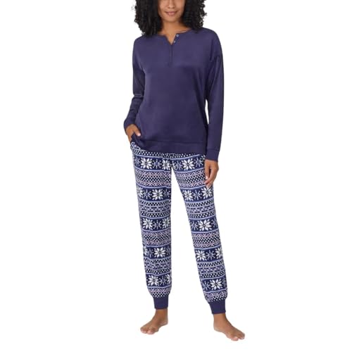 Nautica Women's 2 Piece Fleece Pajama Sleepwear Set, Blue Snow, X-Large