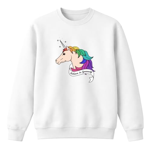 Sweat-shirt licorne arc-en-ciel blanc M : une idée cadeau originale et magique