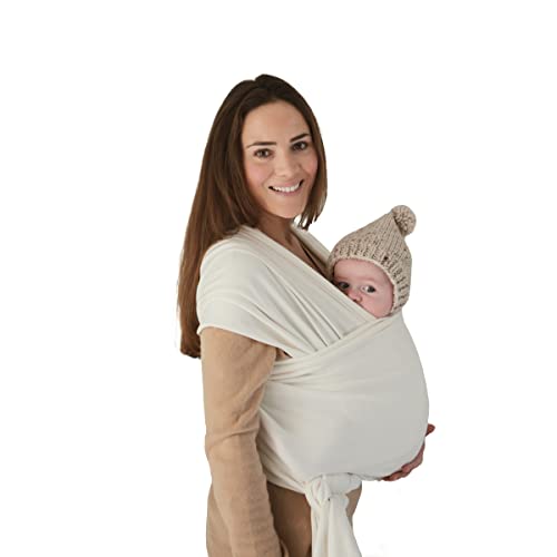 Image of mushie Baby Wrap Carrier | 100% Organic Cotton | Infant Sling for Newborn and Babies 8-35 lbs (Ivory)