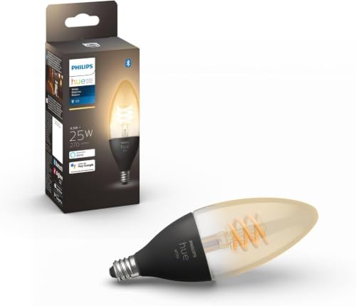 Image of Philips Hue White Ambiance Filament E12 Candle Bulb Full Range of White Light, Compatible with Alexa, Google Assistant, and Apple HomeKit, Black