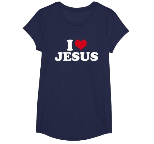 I Love Jesus I Heart Jesus T-Shirt, Girls, Navy Blue, Large
