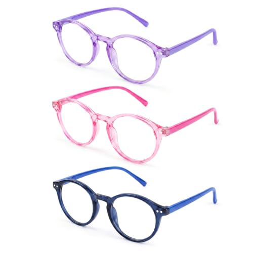 Image of 3 Pack Kids Blue Light Glasses, Lightweight Round Frame 6-15 | CHEERS DEVICES Blue Light Glasses for Kids, 3 Pack Toddler Kids Clear Eye Glasses UV400 Round, Fake Glasses Age 6-15