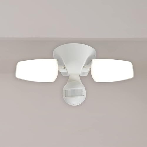 Miniatura 3 de HALO Luz de inundación de doble cabeza LED integrada de 180 grados activada por movimiento blanco con CCT seleccionable (3000K-5000K)