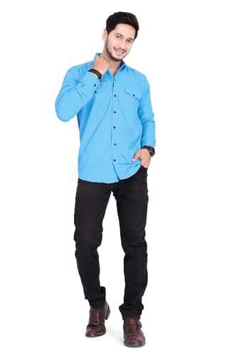 Image of Men's Cotton Spread Collar Full Sleeve Regular Fit Solid Casual Shirt with Double Pockets - Stylish Comfortable Shirt for Everyday Wear