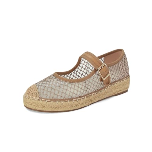 SOVANYOU Mary Jane Espadrilles for Women Round Toe Mary Jane Flats Platform Woven Outsole Ballet Flat with Buckle