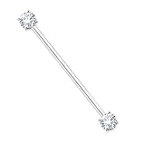 14GA 316L Surgical Steel Round CZ Crystal Industrial Barbell (Silver Tone)