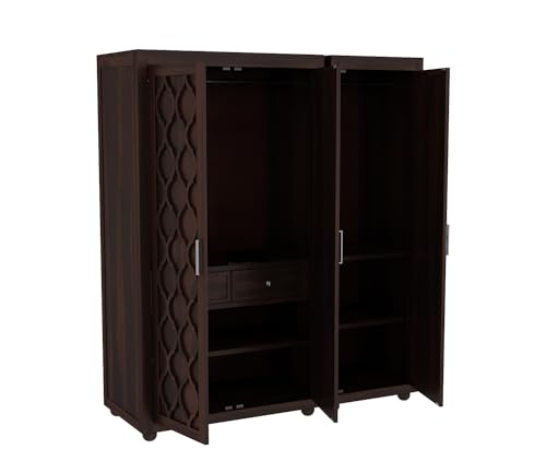Image of Sheesham Wood Wooden 3 Door Wardrobe Organizer for Clothes | - Solid Wood Almirah with 2 Drawers, 6 Shelves - with Hanging Space Cupboard for Large Bedroom (Design 2)