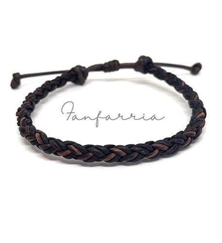 Fanfarria Leather Bracelet Men Women Braided Brown Handmade cover