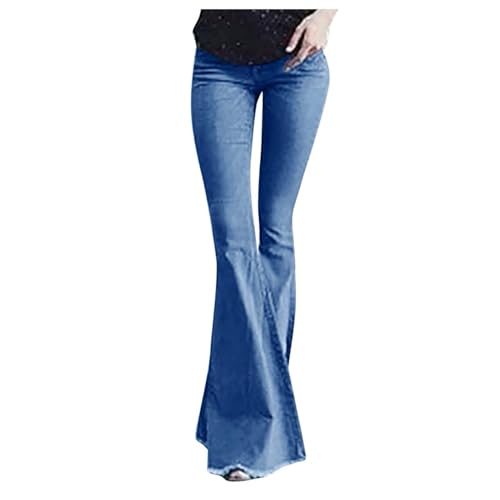 Vaqueros genéricos mujeres de gran tamaño elástico patas de elefante vintage clásico denim vaquero moderno casual con bolsillo de pierna recta adelgazantes pierna ancha Comfy Flare Pantalones, azul