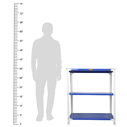 Image of Mil-Nil Prime CRC Sheet 3 Shelf Multipurpose Slotted Angle Rack, 36 x 36 x 18 Inch, 18 Gauge [(Blue-White) Powder Coating] 14 Gauge Angles