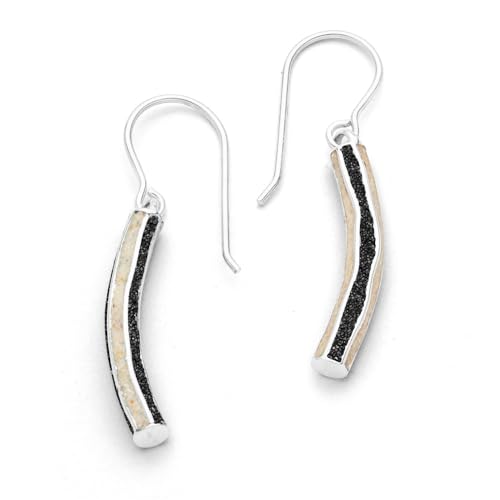 DUR - Pendientes para mujer con arena de playa y arena de lava, hechos a mano, plata 925 rodiada, joyería marítima costera – aprox. 25 mm, O5528, Höhe: 25 mm, Breite: 4 mm, Plata 925, arena de playa