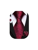 Barry.Wang Red and Black Tie Set Paisley Man Necktie Cufflinks Handkerchief Silk Woven Wedding Business