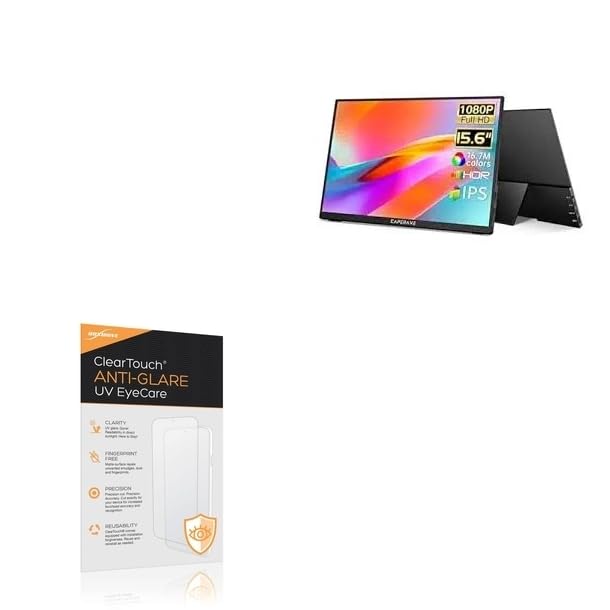 BoxWave Screen Protector Compatible With CAPERAVE Portable Monitor 1080p FHD (15.6 in) - ClearTouch Anti-Glare Anti-UV EyeCare (2-Pack), Filters out Harmful Blue Light Reduce Fatigue