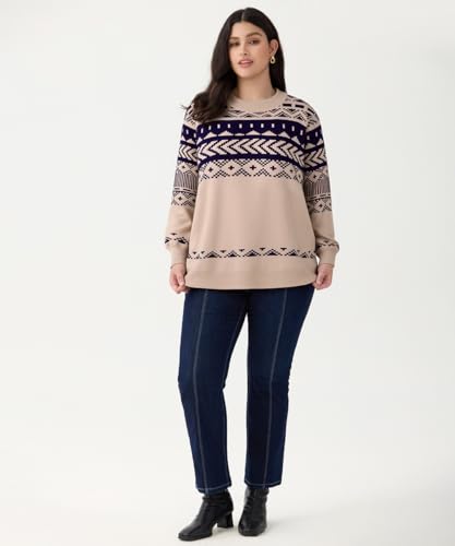 Image of CARCOS Plus Size Sweaters for Women Solid Crew Neck Knit Tops Casual Long Sleeve Pullover Sweater Sparkly Tunic Shirts