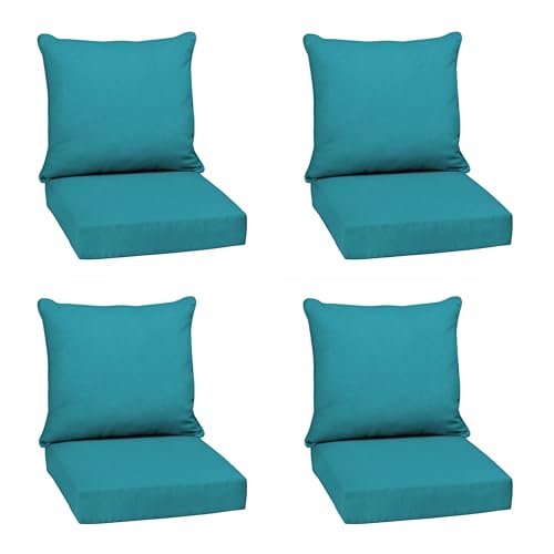 Image of Arden Outdoor Deep Seat Cushion Set (4-Pack), 24 in x 24 in, Weather-Proof, Rain-Proof, Fade Resistant Patio Cushion for Chair, Sofa, and Couch Lake Blue Leala