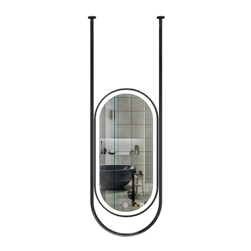LED���C�g�t���������V����t���ȉ~�`�~���[�F�����\�Ȗ��邳�Ƌ����t���[��������������\�ȕǊ|�����ϋ�(Black,60x90cm)