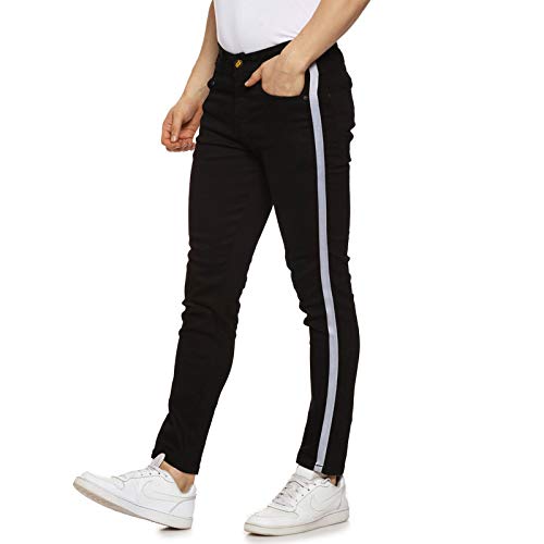 Image of CAHOOT Men' Denim Jeans for Regular Wear Blue Dark Wash Self Patterned Slim Fit Jeans Crafted with Comfort Fit and High Performance for Everyday Casual Wear