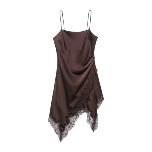Women's Asymmetrical Slip Dress with A Slash Neck and Lace