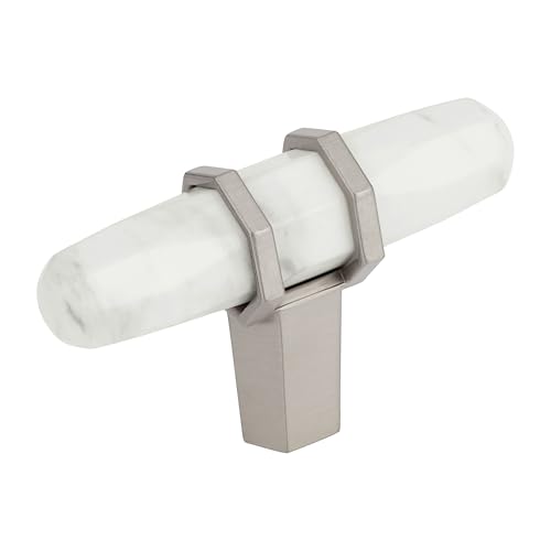 Image of Amerock | Cabinet Knob | Marble White /Satin Nickel | 2-1 /2 inch (64 mm) Length | Carrione | 1 Pack | Drawer Knob | Cabinet Hardware