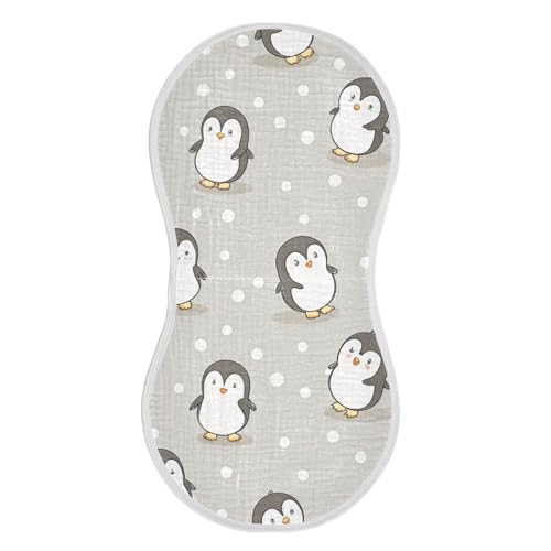 Image of Kigai Cute Cartoon Penguin Muslin Baby Burp Cloths, Large Absorbent Cotton Muslin Burp Cloths Set of 1, Washcloths, Face Towel, Bibs for Newborn Boys Girls, 11 x22 Inch