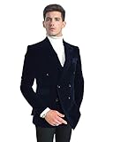 Wemaliyzd Men's Leisure Velvet Suit Jacket Peak Lapel Double Breasted Prom Party Blazer (Navy Blue,4
