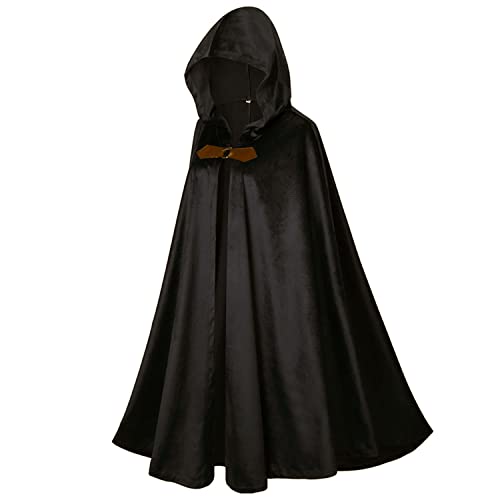 LMYOVE Men Hooded Cloak, Adult Medieval Renaissance Costume with Hood, Velvet Cape Halloween Dress Up
