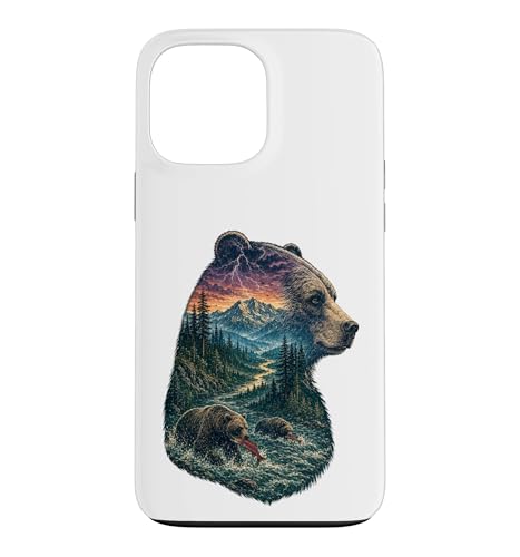 Majestic Bear Mountain River Wildlife Double Exposure�n�C�J�[�B �X�}�z�P�[�X iPhone 13 Pro Max �p