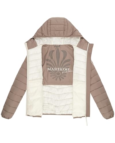 MARIKOO Damen leichte Übergangsjacke Kurze Steppjacke mit innen eingenähter Tragetasche zum einfachen Verstauen und praktischem Umhängen der Jacke Pack Mich EIN Taupe Grey Gr. 3XL